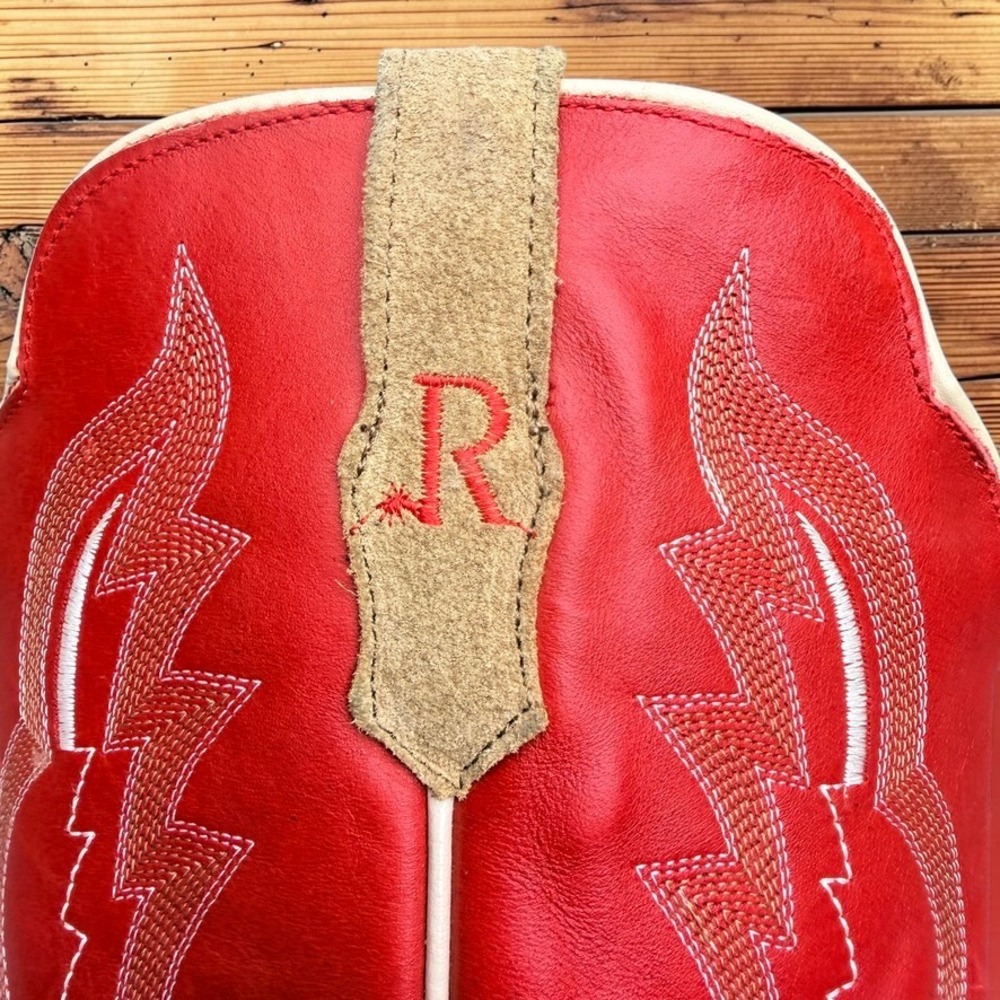 R. Watson Mens 12 EE Handcrafted Tan Suede Red Leather Cowboy Boots 8207 2 - Picture 12 of 15